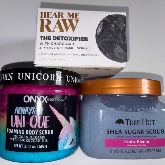 Body Scrub Bundle: Tree Hut, Hear Me Raw, and Onyx Professional all NEW products - Picture 1 of 3